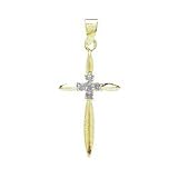 18kt Gold over Sterling Silver Cross Pendant With White CZ in Center