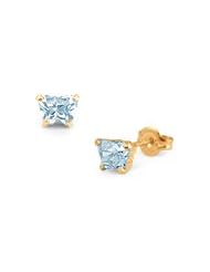 Children 14K Yellow Gold Aquamarine C.Z. Butterfly Stud Earrings