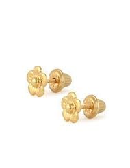 Little Girls Jewelry - 14K Yellow Gold Flower Screw Back Earrings