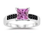 0.26 Cts Black Diamond & 1.04 Cts Pink Sapphire Engagement Ring in 14K White Gold