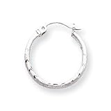 14k White Gold Satin & Diamond-Cut Hoop Earrings SE1041