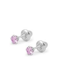 Baby & Toddler Silver October Birthstone Pink Tourmaline Screw Back Earrings