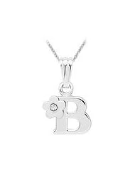 Sterling Silver Diamond Initial B Pendant Girls Necklace (14-16 in)