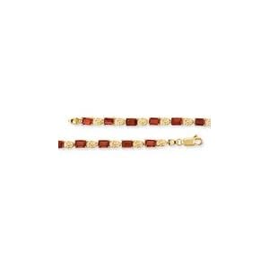 Fancy Square Garnet Gemstone Bracelet in 14K Yellow Gold: 7.25in-long... by