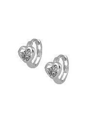14K White Gold Cubic Zirconia Heart Huggie Hoop Childrens Earrings