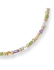 Sterling Silver Freshwater Cultured Pearls/Multicolored Bead Necklace - 18 Inch