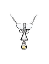 Silver Guardian Angel November Birthstone Citrine Girls Necklace (12-14 in)