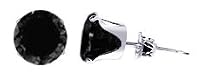 Sterling Silver 5 MM Round Black Cubic Zirconia Stud Post Friction Back Earrings