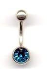 Titanium Aztec Gold Jeweled Navel Bar with a Blue Zircon Swarovski stone in 14 gauge by 1/2