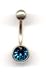 Titanium Aztec Gold Jeweled Navel Bar with a Blue Zircon Swarovski stone in 14 gauge by 1/2