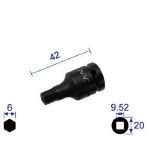 ナック　ヘキサゴンレンチソケット　ショートタイプ　差込角９．５２ｘ対辺６ｍｍ