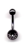 Titanium Black Jeweled Navel Bar with a Black Diamond Swarovski stone 14 guage by 1/2