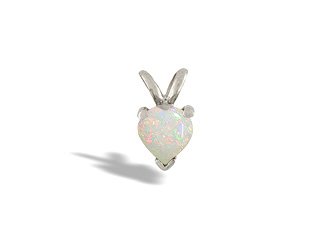 14K White Gold Genuine Heart Opal Pendant