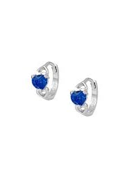 14K White Gold Baby Heart September Birthstone Huggie Hoop Earrings For Girls