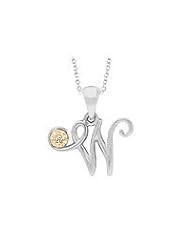 Silver & 14K Gold Diamond Script Initial W Childrens Necklace (14-16 in)