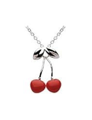 Child Sterling Silver Red Enameled Cherry Necklace (12 to 14 inches)