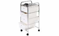 4 TIER PLASTIC DRAWERS WITH CHROME STEEL TUBE FRAME WHITE