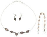 Necklace Set with Bracelet and Earring Sterling Silver and Rosequartz Gemstones