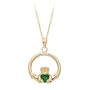 Synthetic Emerald Claddagh Circle Pendant in 14K Yellow Gold
