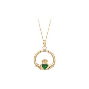 Buy Synthetic Emerald Claddagh Circle Pendant in 14K Yellow Gold by Fred Meyer Jewelers