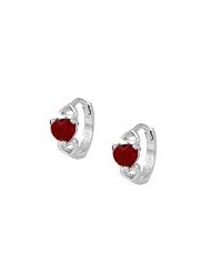 14K White Gold Baby Heart January Birthstone Huggie Hoop Earrings For Girls