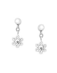 Sterling Silver Young Girls Diamond Dangling Daisy Earrings