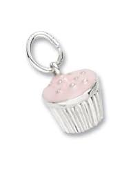 Rembrandt Charms, Pink Icing Cupcake Charm in Solid Sterling Silver or Gold