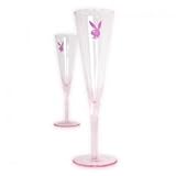 Pair of Playboy Champagne Glasses - Tinted Pink with Pink Bunny Logo