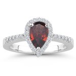 0.25 Cts Diamond & 3.50 Cts Garnet Ring in 14K White Gold