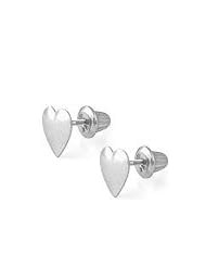 14K White Gold Heart Shape Stud Screw Back Girls Earrings