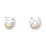 14k 4mm Round April Birthstone White Zircon Post Earrings