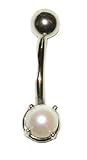 Cultured White Pearl 14 karat White Gold Belly Button Ring
