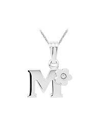 Girls Jewelry - Silver Diamond Initial M Flower Pendant Necklace (14-16 in)