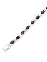 Sterling Silver Garnet & CZ Bracelet - 7.5 Inch
