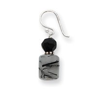 Sterling Silver Black Crystal and Rutilated Quartz Earrings by JewelryWeb