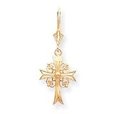14k Polished Filigree Cross Leverback Earrings