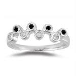 0.28 Cts Black & White Diamond Bubble Ring in 14K White Gold