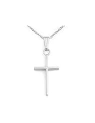 14K Childs White Gold Cross Pendant with 15 Rope Chain