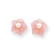 Sardelli - 14k Gold Rose Quartz Flower with Cultured Pearl Post Earrings