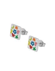 Silver Heart, Flower, Star & Moon Enameled Children & Teens Earrings