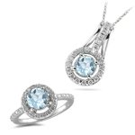 075 Ct Diamonds and 1.95 Cts Aquamarine Set in 14K White Gold by Mysolitaire