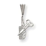 14k White Gold Solid Diamond-Cut Comb and Scissors Charm