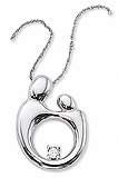 Mother and Child Sterling Silver Oval Pendant .10ct CZ and 18" Chain by Janel Russel