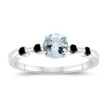 0.16 Cts Black Diamond & 1.14 Cts Sky Blue Topaz Five Stone Engagement Ring in 14K White Gold