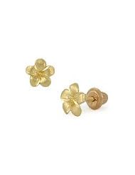 Girls Plumeria Flower Stud Screw Back Earrings