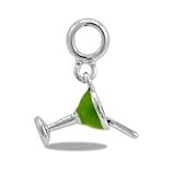 DaVinci Cheers 3-D Green Tropical Drink with Straw European/Memory Dangle Charm Double Sterling Layered Bead - Fits Pandora Bracelets