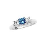 Search : 3 Diamond Princess Cut Anniversary Band 14 ct. in 14K White Gold with Blue Center Diamond