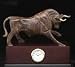 Executive Gift Wall Street Stock Market Brass Bull Sculpture Statue on a Wood and Brass Clock Base