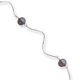14k White 5.5mm Black Pearl Wire Necklace - 17 Inch