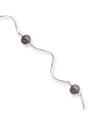 14k White Gold 5.5mm Black Freshwater Cultured Pearl Wire Necklace - XF2560-17"